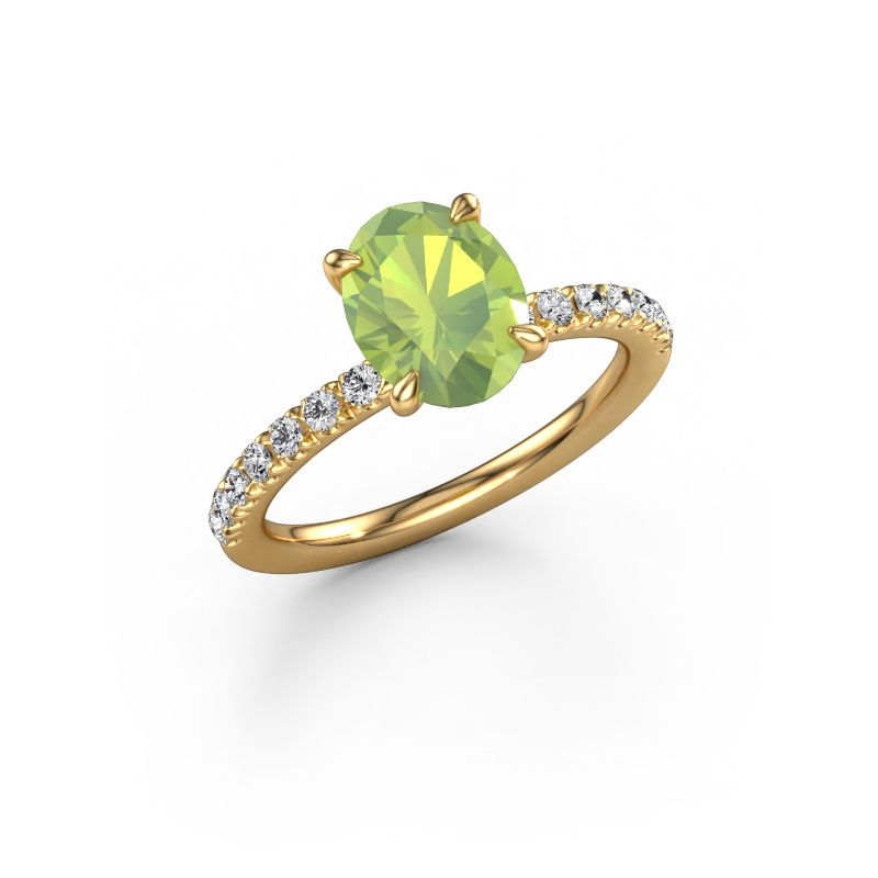Engagement ring Crystal OVL 2 585 gold peridot 9x7 mm