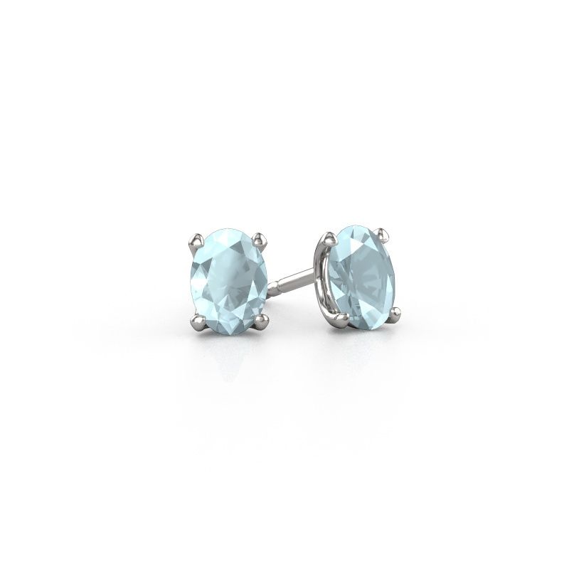 Clous d'oreilles Sam OVL 585 or blanc aigue-marine 7x5 mm