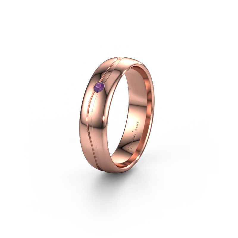 Trouwring WH0905L35X 585 rosé goud amethist ±5x1.7 mm