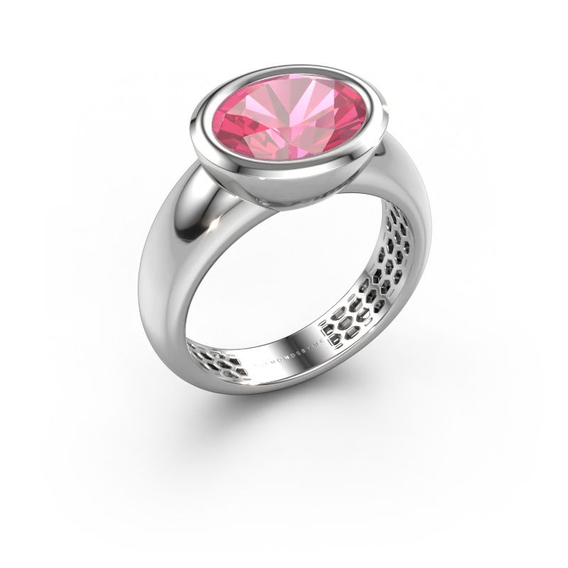 Bague Evelyne 585 or blanc saphir rose 10x8 mm