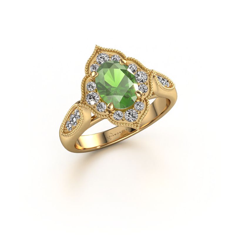 Bague de fiançailles Rosan 585 or jaune vert tourmaline 8x6 mm