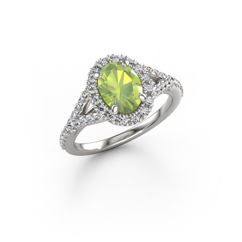 Engagement ring Kimber OVL 950 platinum peridot 8x6 mm