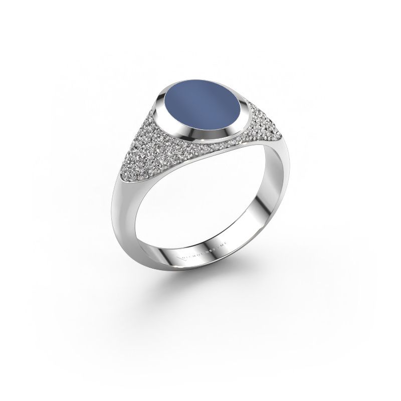 Pinky Ring Giovani 585 Weißgold Blau Lagenstein 10x8 mm