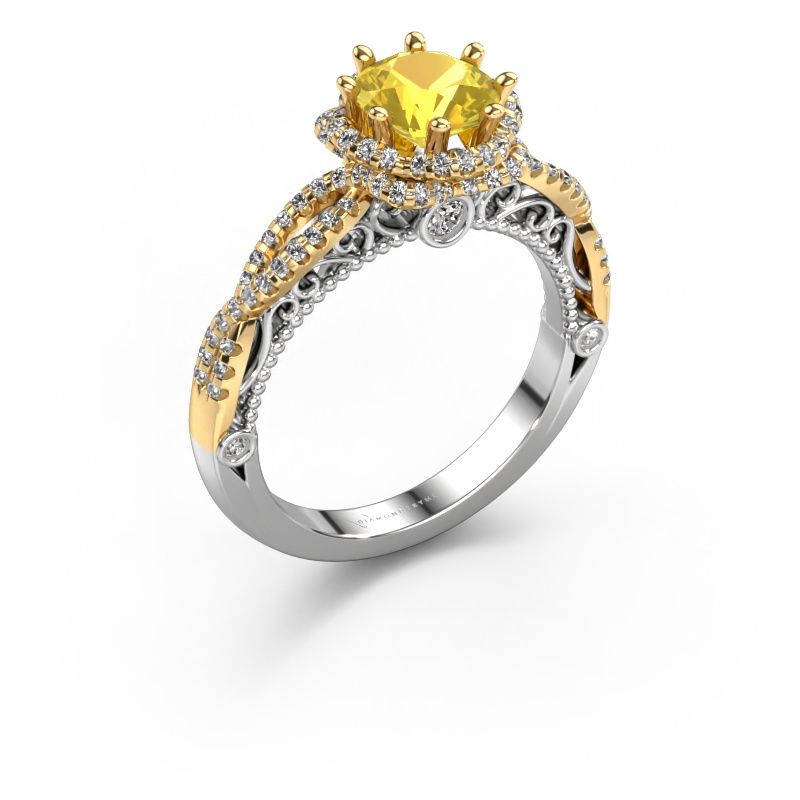 Verlovingsring Lysanne 585 witgoud gele saffier 6.5 mm