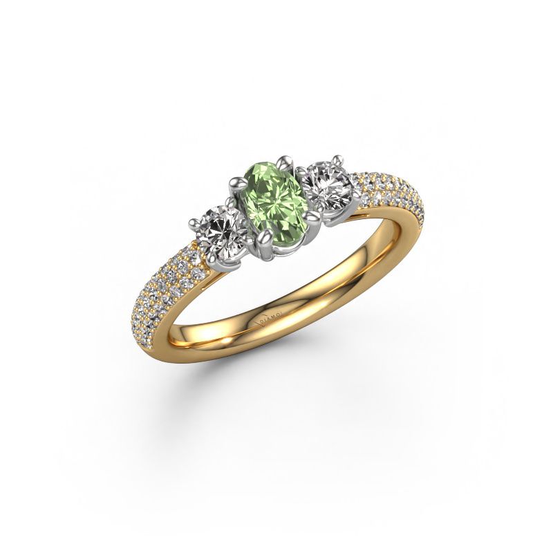 Engagement ring Marielle OVL 585 gold green lab grown diamond 6.5x4.5 mm