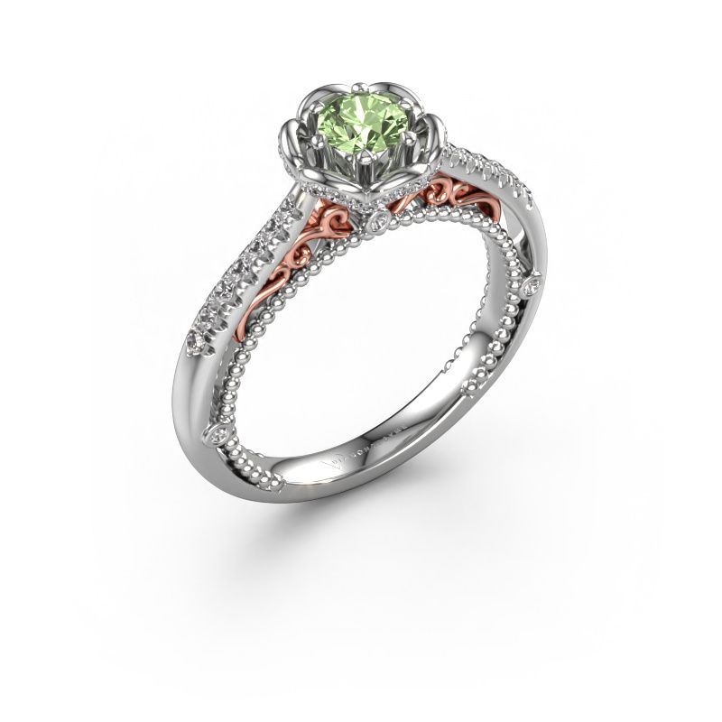 Engagement ring Abbey 585 white gold green lab grown diamond 4.2 mm