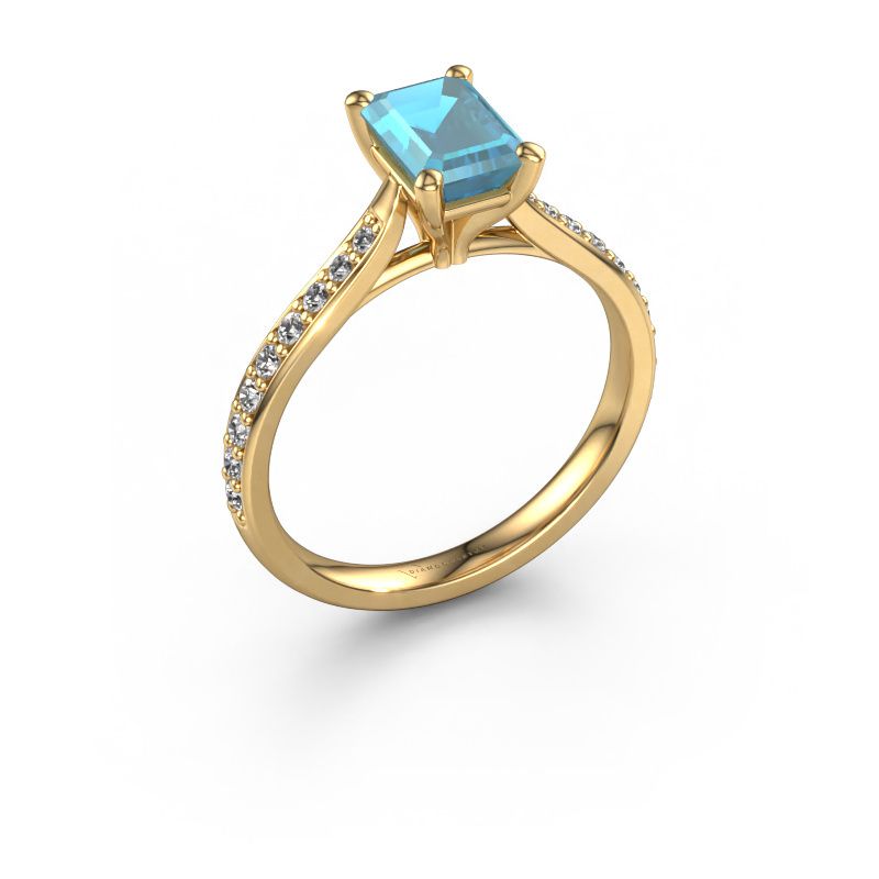 Bague de fiançailles Mignon EME 2 585 or jaune topaze bleue 7x5 mm