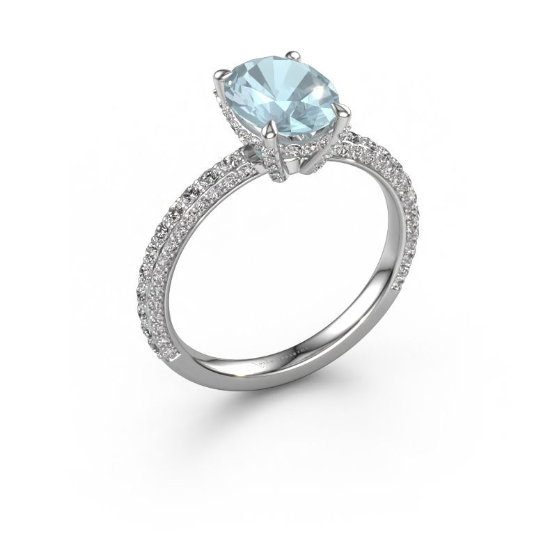 Verlobungsring Saskia 2 OVL 950 Platin Aquamarin 9x7 mm