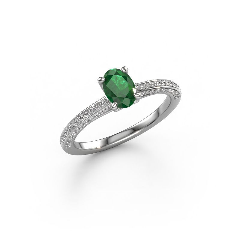 Verlovingsring Elenore ovl 585 witgoud smaragd 6.5x4.5 mm