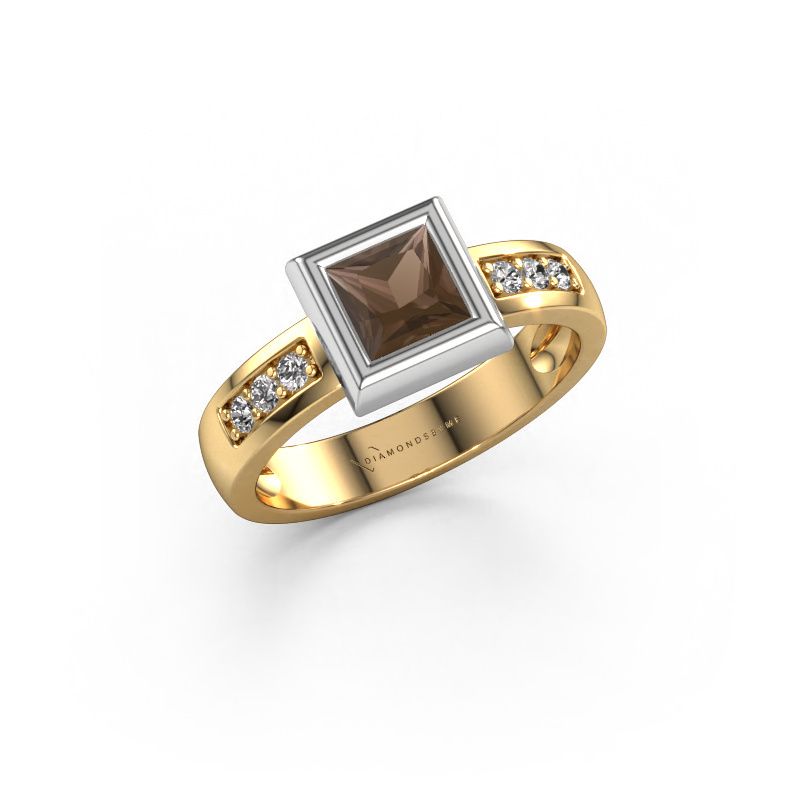 Ring Charlotte Square 585 gold smokey quartz 5 mm