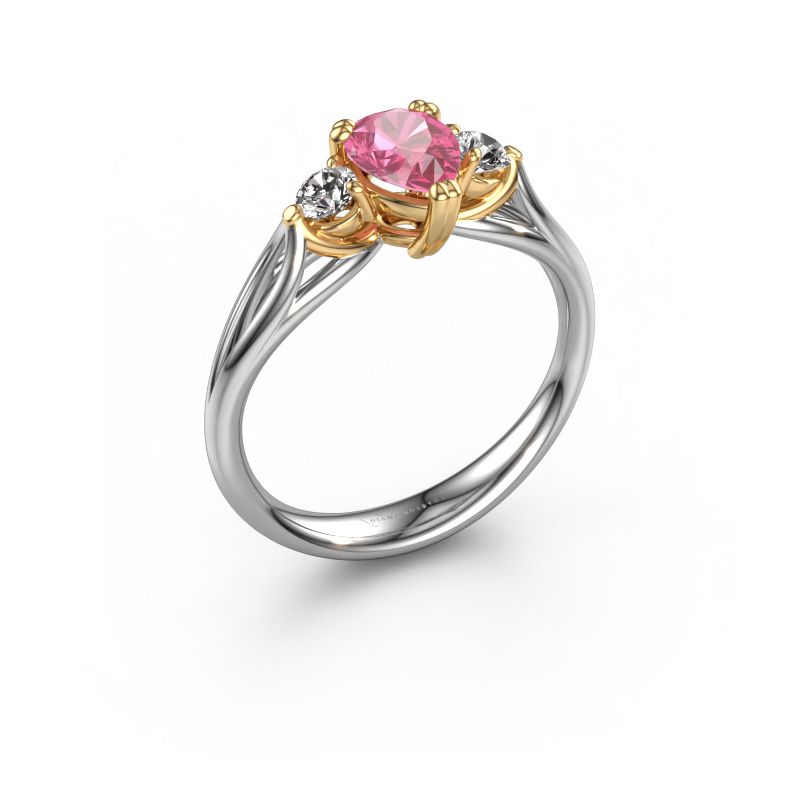 Bague de fiançailles Amie per 585 or blanc saphir rose 7x5 mm