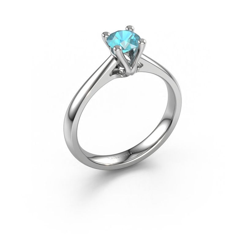 Bague de fiançailles Janna 1 585 or blanc topaze bleue 5 mm