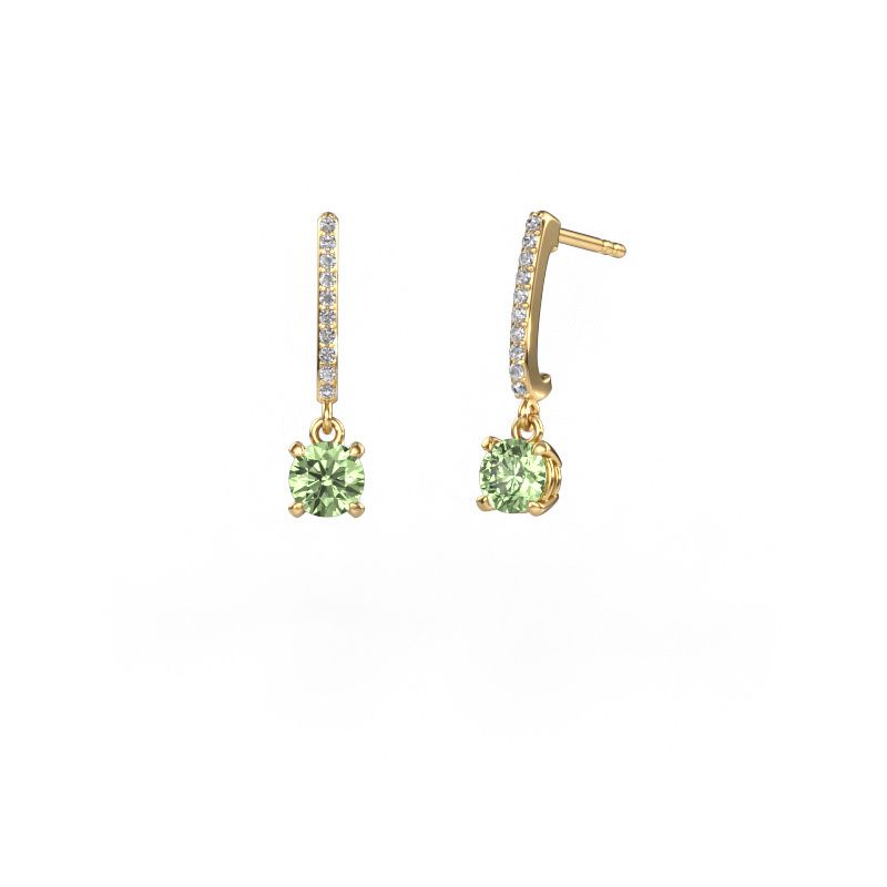 Drop earrings Tanja 1 585 gold green lab grown diamond 5 mm