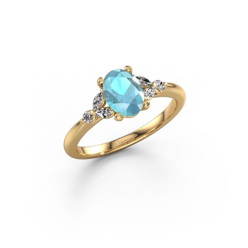 Engagement ring Megan OVL 585 gold blue topaz 7,5x5,5 mm