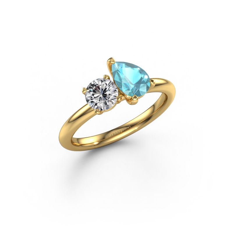 Engagement ring Toi et Moi PER-RND 585 gold blue topaz 7x5 mm