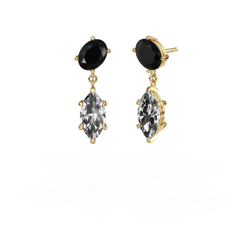 Drop earrings Toi et Moi OVL-MRQ 585 gold black diamond 5.80 crt