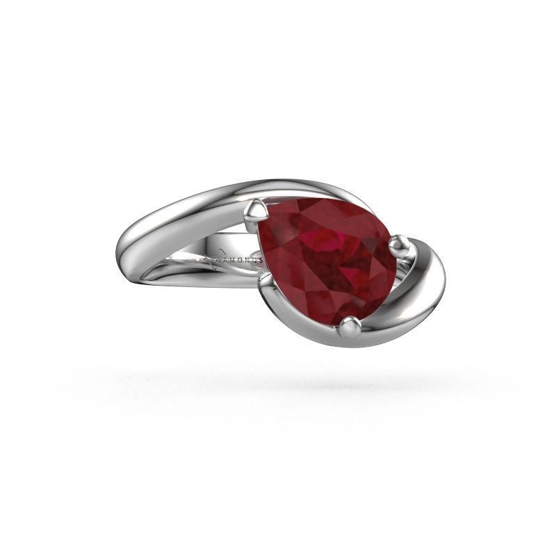 Verlovingsring Aida PER 585 witgoud robijn 9x7 mm