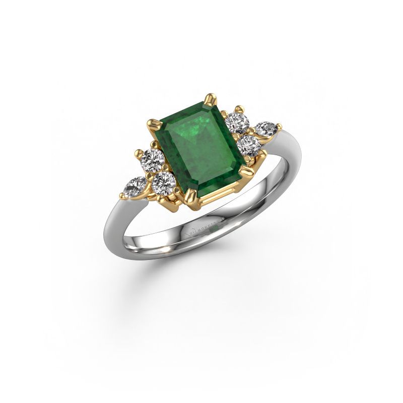 Ring Sade 585 white gold emerald 8x6 mm