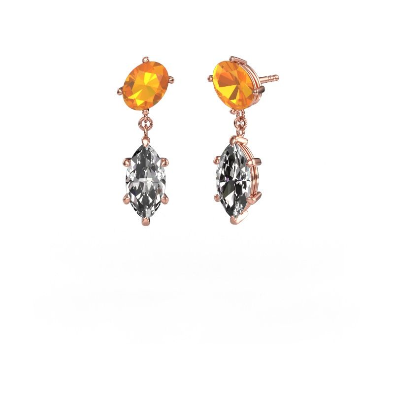 Pendants d'oreilles Toi et Moi OVL-MRQ 585 or rose citrine 8x6 mm