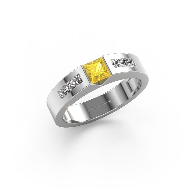 Verlovings ring Arlena 2 585 witgoud gele saffier 4 mm