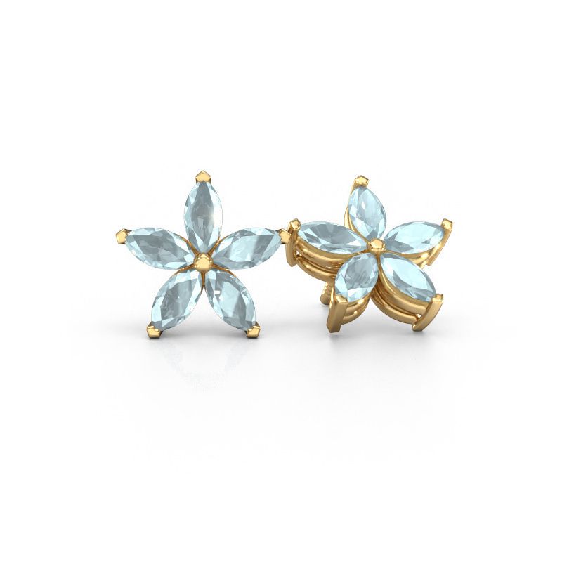Clous d'oreilles Sylvana 585 or jaune aigue-marine 5x2.5 mm