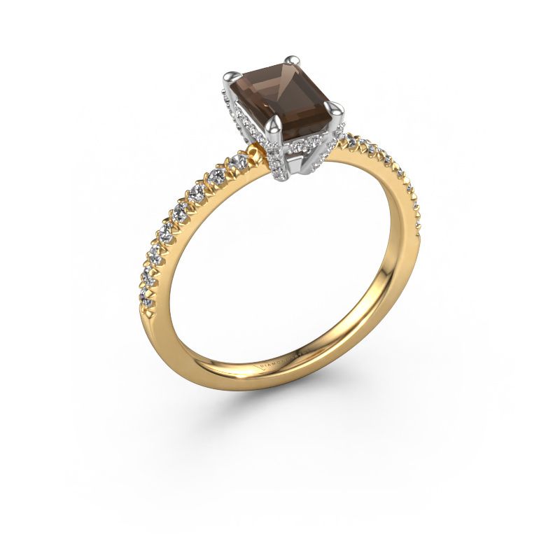 Anillo de compromiso Saskia EME 1 585 oro cuarzo ahumado 7x5 mm