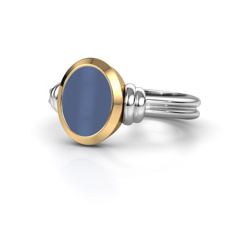 Afbeelding van Zegelring brenda 1<br/>585 witgoud<br/>Blauw lagensteen 10x8 mm