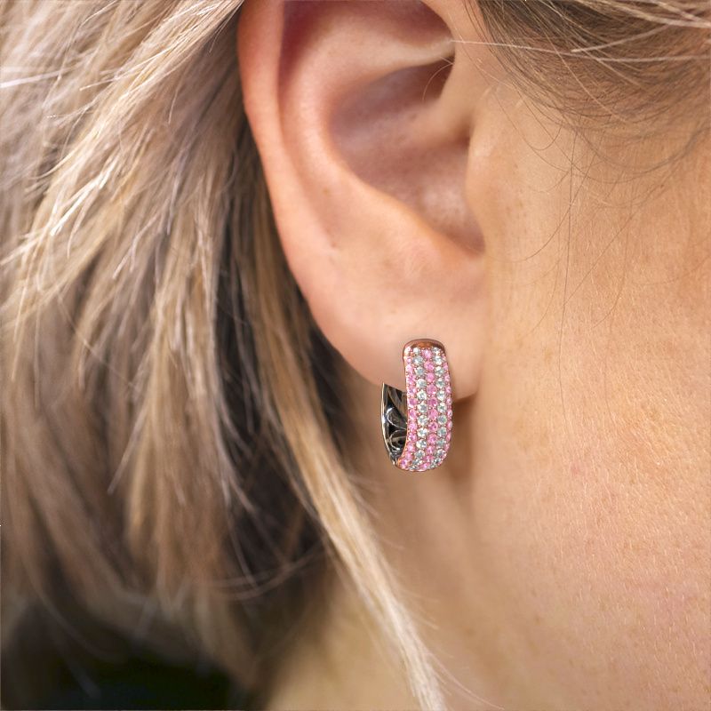 Image of Hoop earrings Danika 12.5 B 585 rose gold pink sapphire 1.1 mm