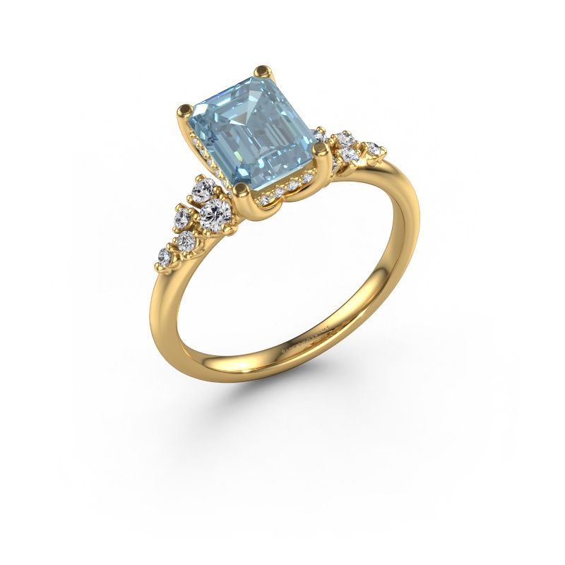 Engagement ring Emma EME 585 gold blue lab grown diamond 8x6 mm