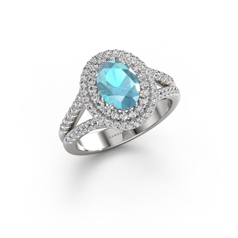 Verlovingsring Elvie OVL 585 witgoud blauw topaas 8x6 mm