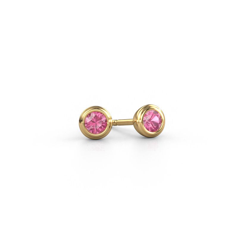 Clous d'oreilles Shemika 585 or jaune saphir rose 4 mm