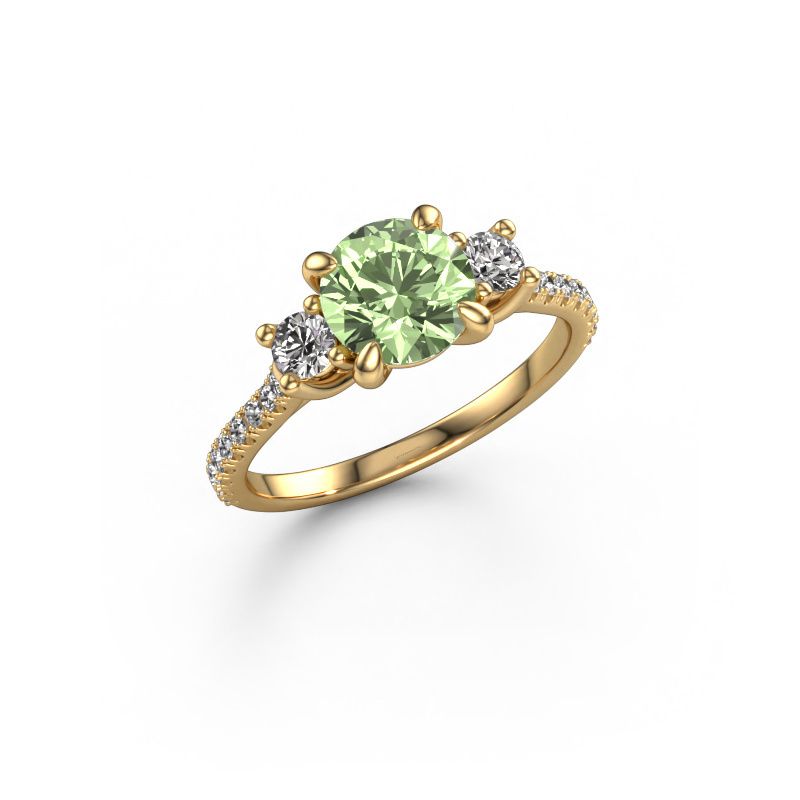 Engagement ring Jesica 585 gold green lab grown diamond 6.8 mm