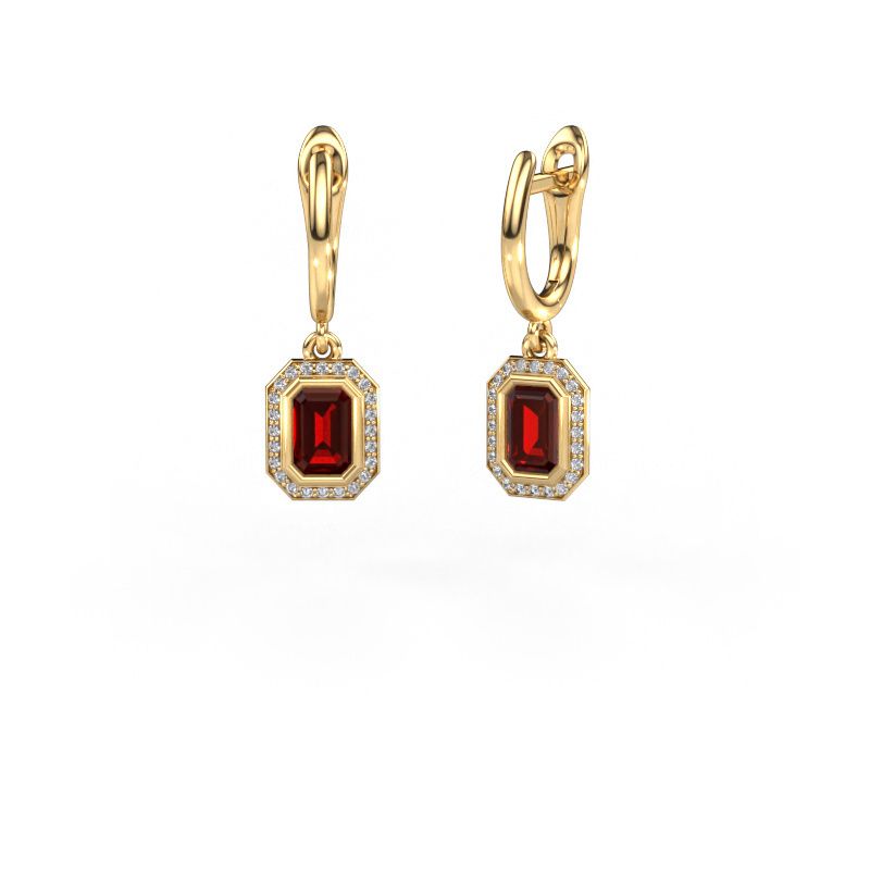 Drop earrings Noud EME 585 gold garnet 6x4 mm