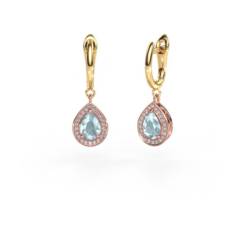Pendants d'oreilles Ginger 1 585 or rose aigue-marine 7x5 mm