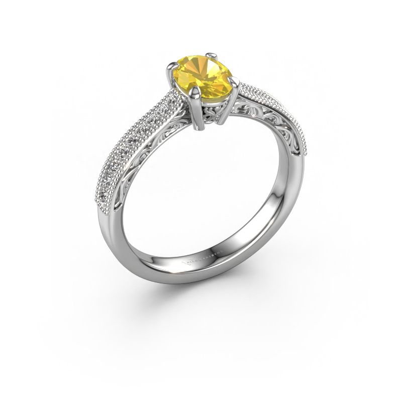 Engagement ring Shonta OVL 585 white gold yellow sapphire 7x5 mm