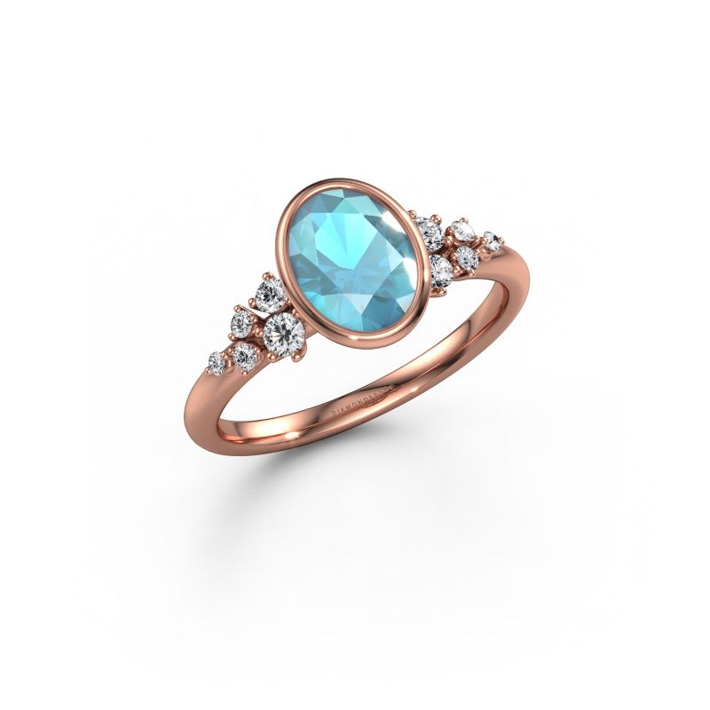 Verlovingsring Aliyah OVL 585 rosé goud blauw topaas 8x6 mm
