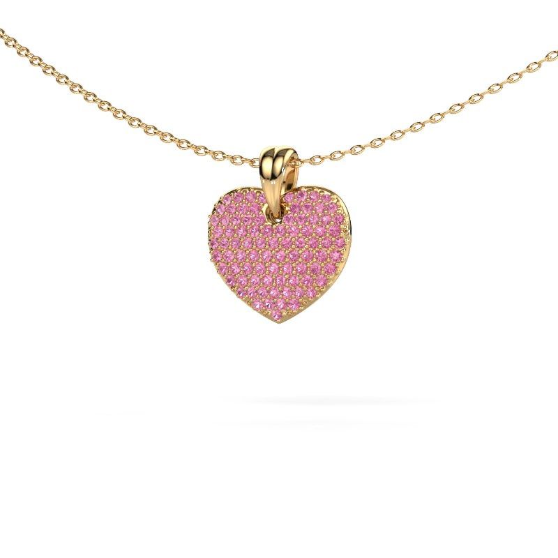 Image of Necklace Heart 5 585 gold pink sapphire 0.8 mm