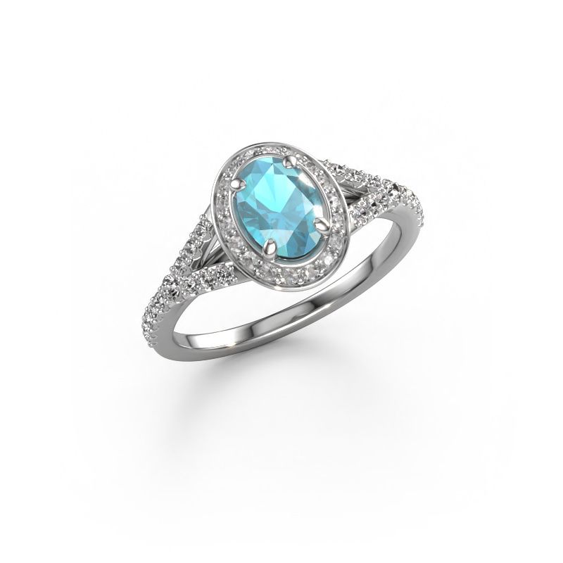 Engagement ring Pamela OVL 950 platinum blue topaz 7x5 mm