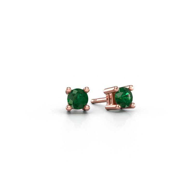 Clous d'oreilles Eline 585 or rose emeraude 5 mm