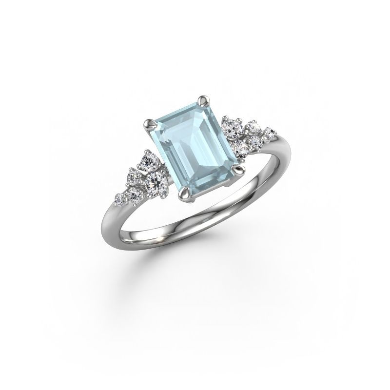 Engagement ring Royce EME 950 platinum aquamarine 8x6 mm