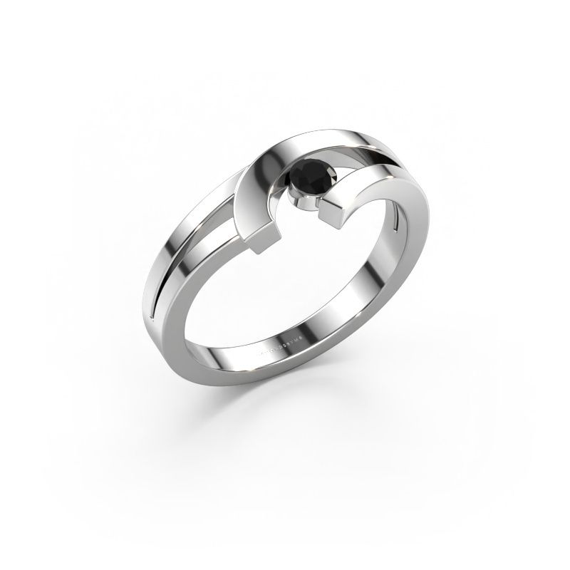 Ring Yentl 585 witgoud zwarte diamant 0.12 crt