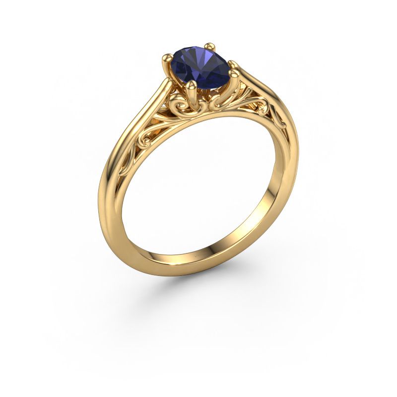 Aanzoeksring Shannon ovl 585 goud saffier 7x5 mm