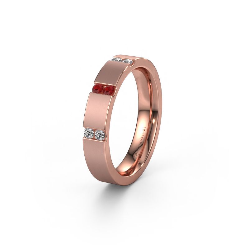 Trouwring WH2133L14BM 585 rosé goud robijn ±4x2.2 mm