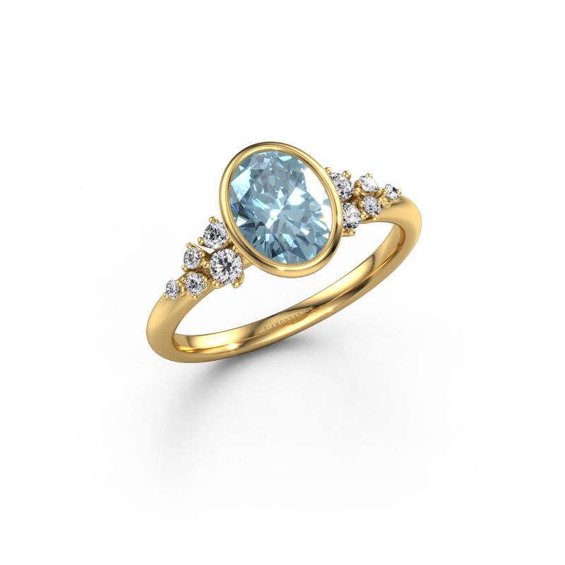 Engagement ring Aliyah OVL 585 gold blue lab grown diamond 8x6 mm