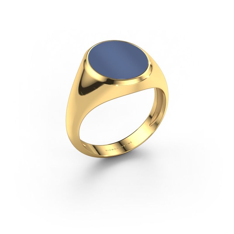 Anillo de sello Herman 3 light 585 oro sardónice azul 13x11 mm