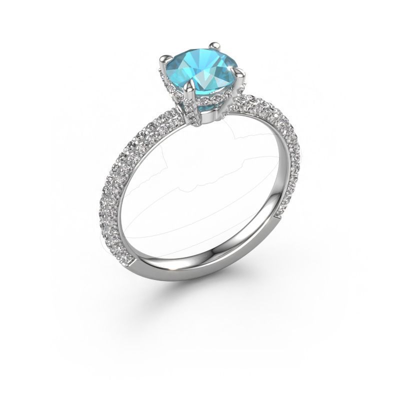 Bague de fiançailles Saskia RND 2 585 or blanc topaze bleue 7 mm