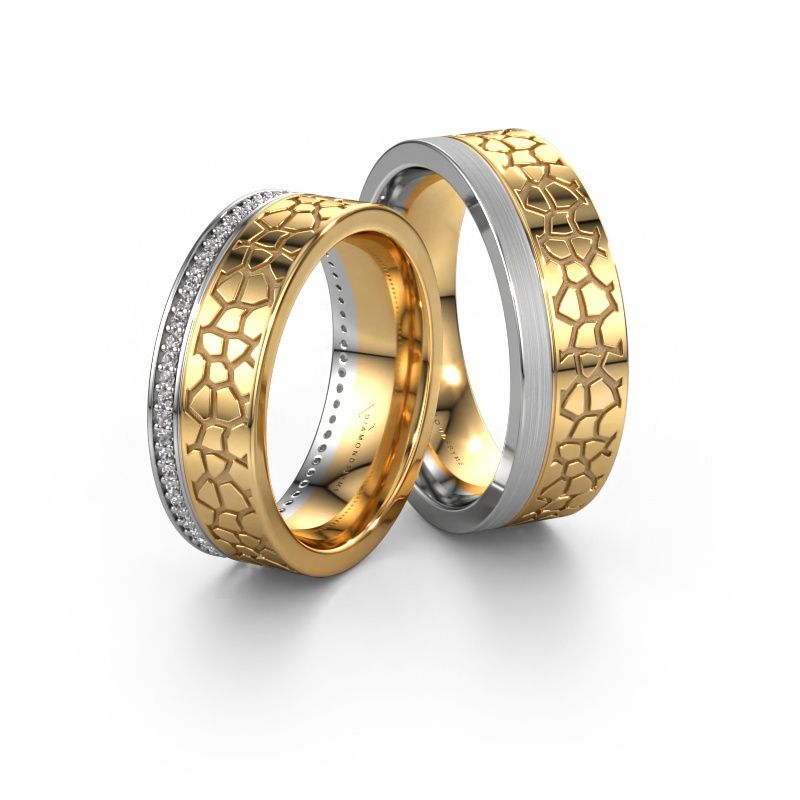 Trouwringen set WH2070LM17C ±7x2.2 mm 14 Carat witgoud diamant 0.005 crt