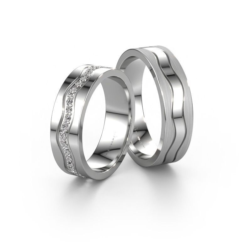Trouwringen set WH0803LM16AMP ±6x1.7 mm 14 Carat witgoud diamant 0.01 crt