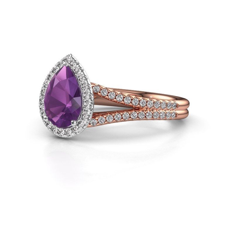 Afbeelding van Verlovingsring verla pear 2<br/>585 rosé goud<br/>Amethist 8x6 mm