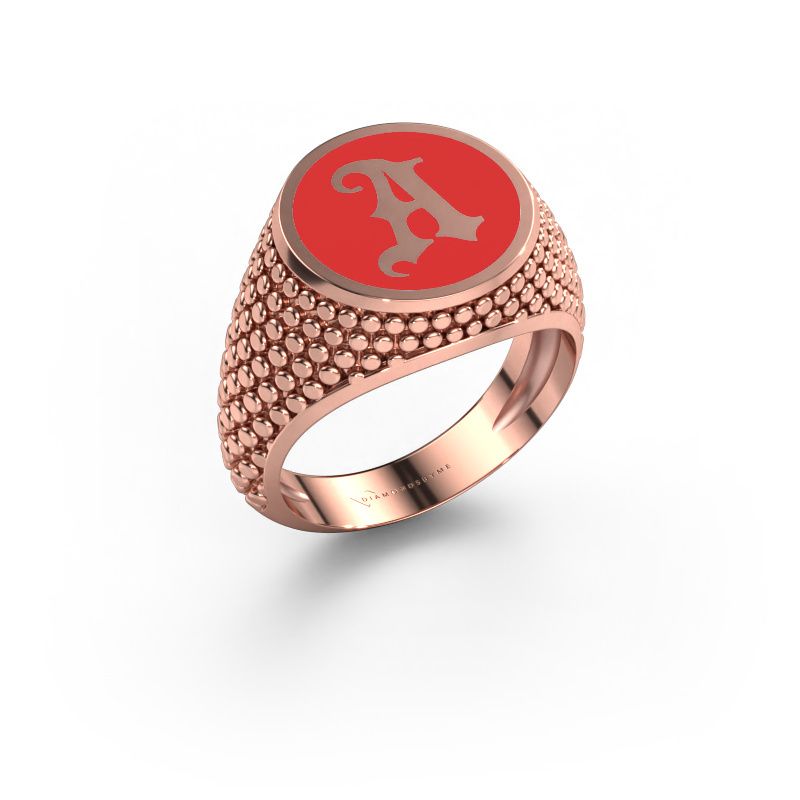 Monogram ring Zachary 585 rose gold red enamel
